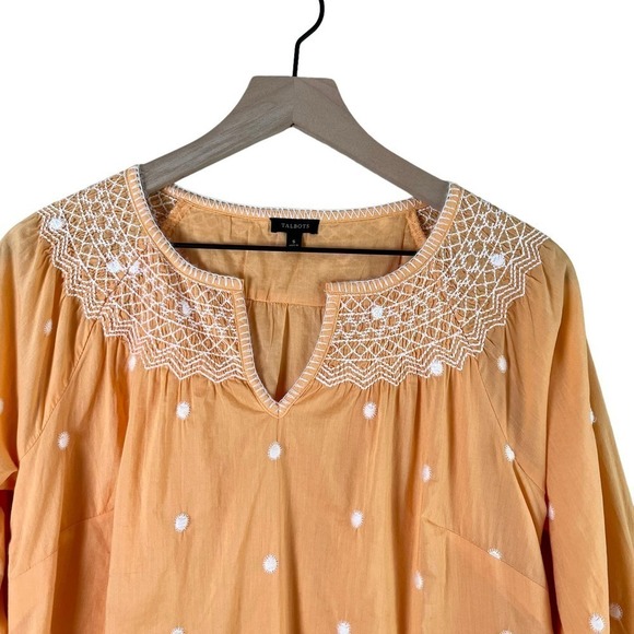 Talbots‎ Embroidered Polka Dots Popover Top in Orange Lightweight Cotton, Small - Picture 2 of 9
